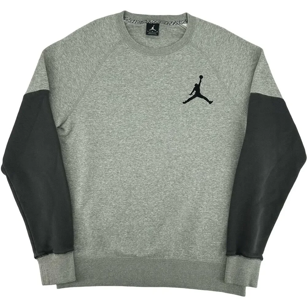 VTG Men's Grey Black Nike Jordan Jumpman Varsity Fleece Crewneck Sweatshirt Sz L